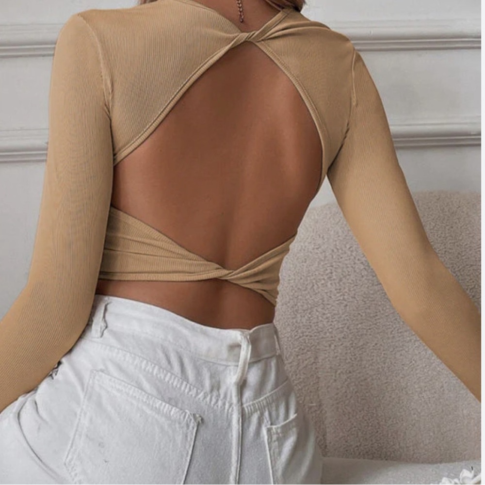 Tanant khaki long sleeve backless top, gently pre owned, size small
